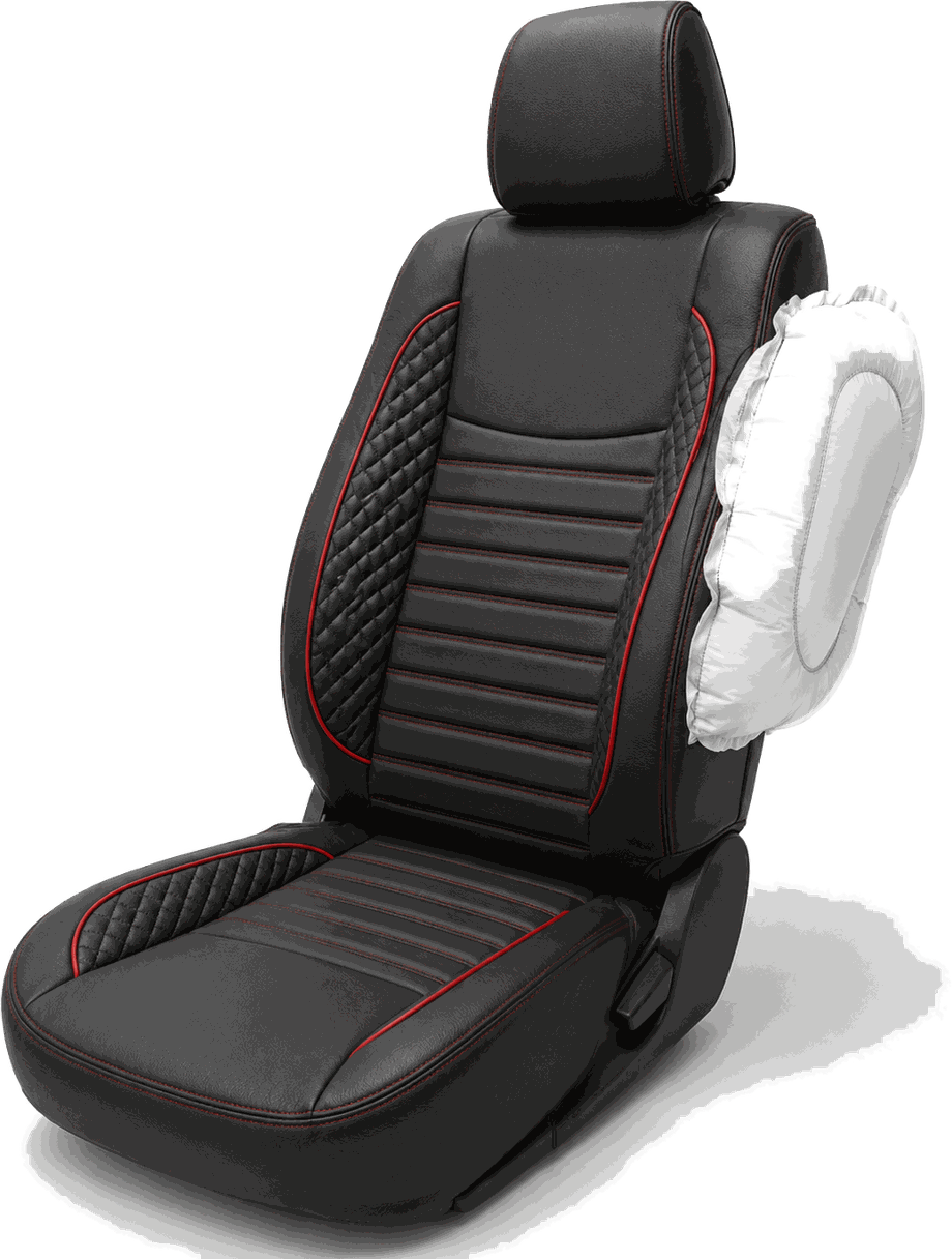 Side airbag deployed through the seam of an Autoform seat cover